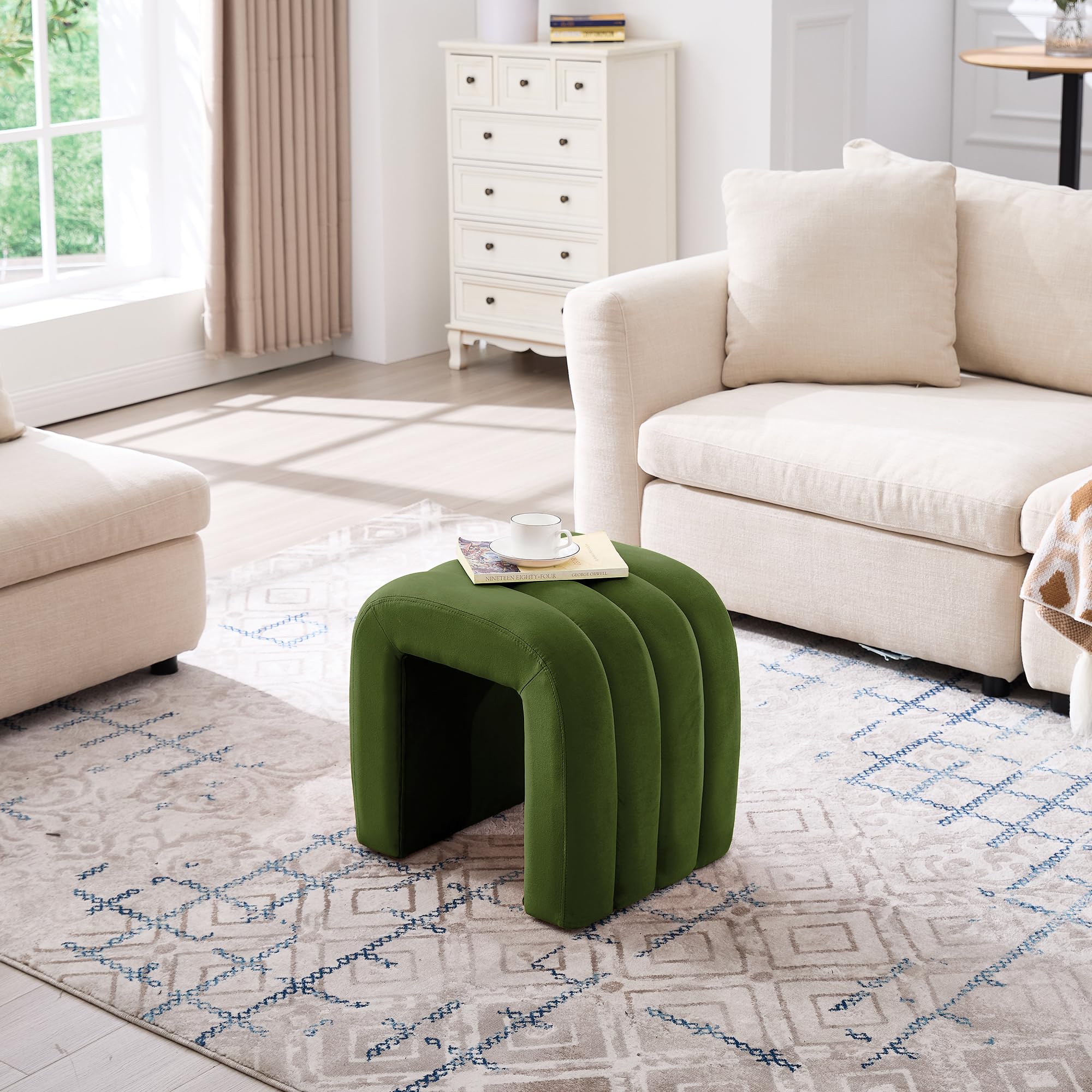 Amazon.com: ONEVOG Velvet Pouf Ottoman,Olive Green Foot Rest for